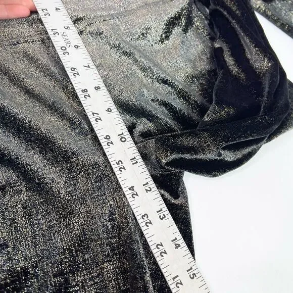 Spanx Leggings Womens Medium Black Gold Velvet Shine Metallic High Rise - Picture 5 of 10